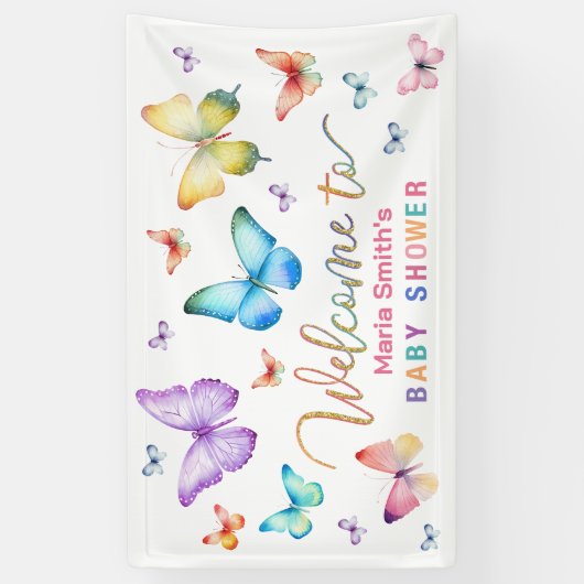 Bannière d'accueil Baby shower papillon (Vertical)