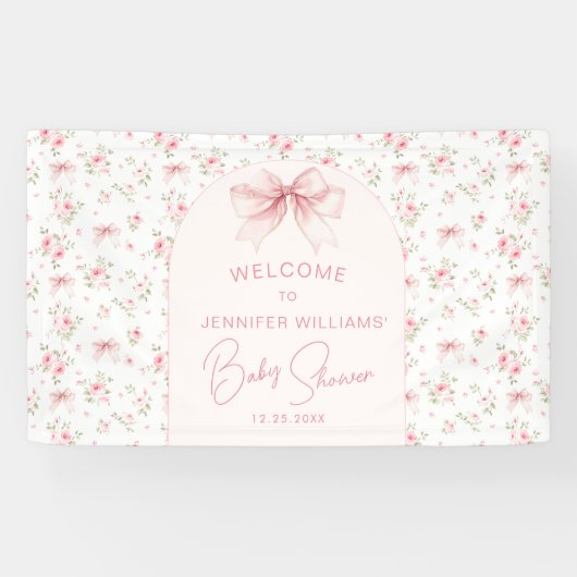 Bannière d'accueil pour Baby shower Bow chic rose  (Horizontal)