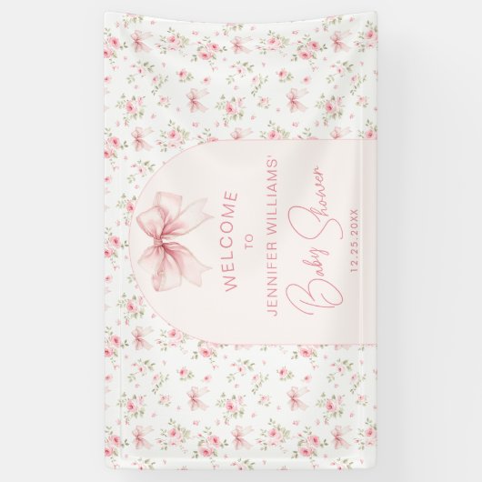 Bannière d'accueil pour Baby shower Bow chic rose (Vertical)