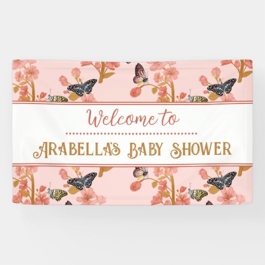 Bannière d'accueil pour Baby shower papillon rose  (Horizontal)