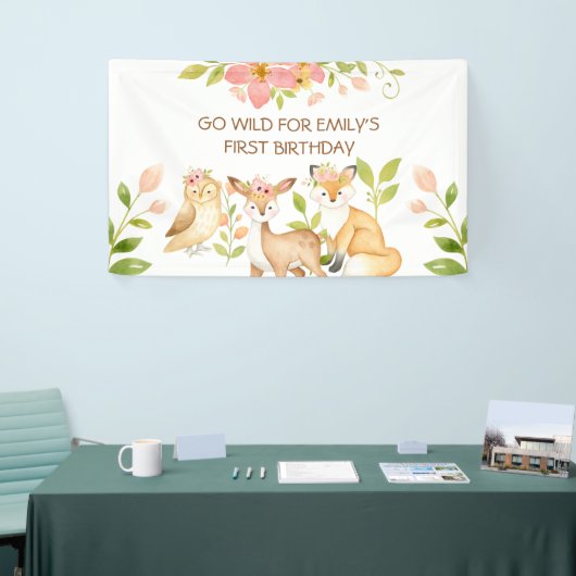 Bannière d'animaux de la forêt pour le 1er anniver (Salon professionnel)