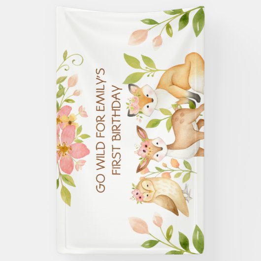 Bannière d'animaux de la forêt pour le 1er anniver (Vertical)