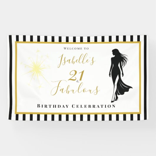 Bannière d'anniversaire 21 & Fabulous Noir & Or (Horizontal)