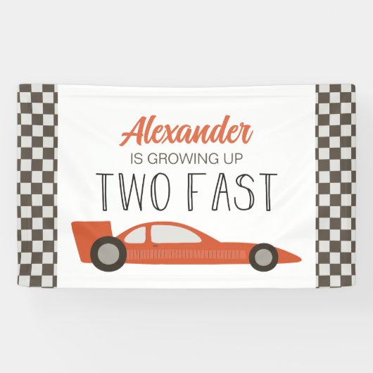 Bannière d'anniversaire 2 ans Two Fast Red Race Ca (Horizontal)