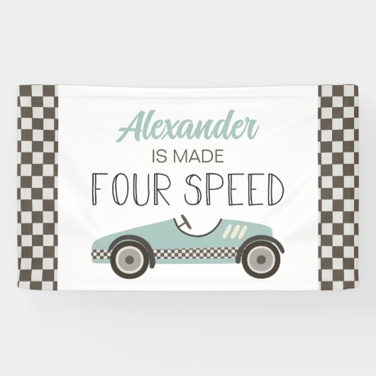 Bannière d'anniversaire 4 ans voiture de course bl (Horizontal)