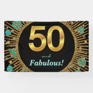 Bannière d'anniversaire 50 ans femme sarcelle or