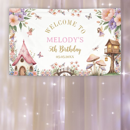 Bannière d'anniversaire 5 ans de fée de fleurs fan