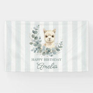Bannière d'anniversaire adorable alpagua aquarelle
