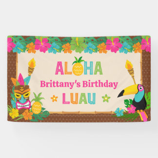 Bannière d'anniversaire Aloha Luau Tropical Hawaii