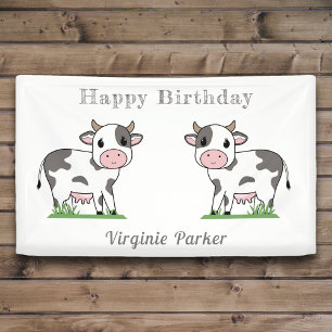 Bannière d'anniversaire avec de belles vaches