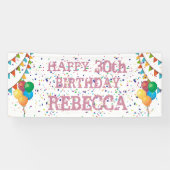 Bannière d'anniversaire avec texte rose et Confett (Horizontal)