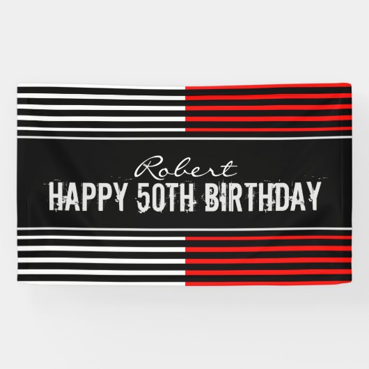Bannière d'anniversaire Black & Red Happy (Horizontal)