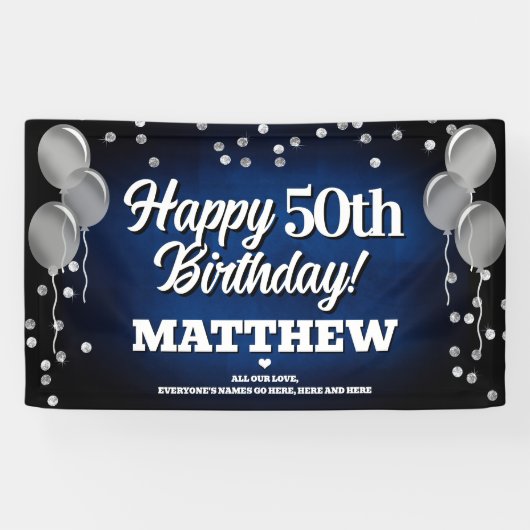 Bannière d'anniversaire Bleu et Argent (Horizontal)