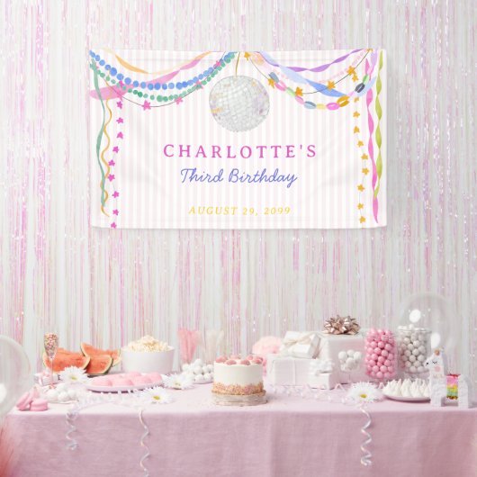 Bannière d'anniversaire boule disco Chaînes en Pap (Fête)