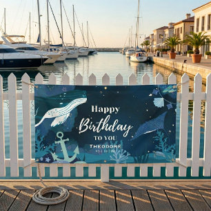 Bannière d'anniversaire d'aventure en mer profonde