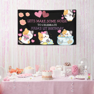 Bannière d'anniversaire de bébé fille rose et noir