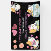 Bannière d'anniversaire de bébé fille rose et noir (Vertical)