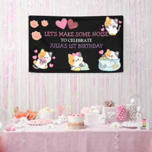 Bannière d'anniversaire de bébé fille rose et noir