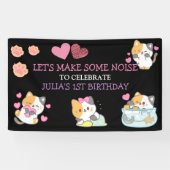 Bannière d'anniversaire de bébé fille rose et noir (Horizontal)