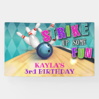 Bannière d'anniversaire de bowling - fille