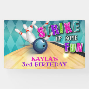 Bannière d'anniversaire de bowling - fille
