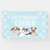 bannière d'anniversaire de chiot bleu