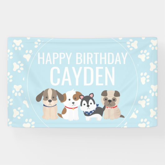 bannière d'anniversaire de chiot bleu (Horizontal)