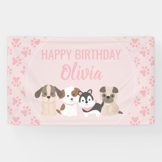 Bannière d'anniversaire de chiot rose (Horizontal)
