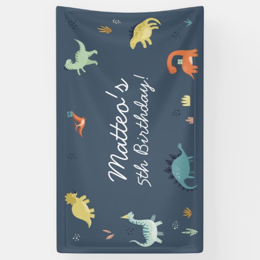 Bannière d'anniversaire de dinosaure mignon (Vertical)