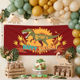 Bannière d'anniversaire de dinosaures T-Rex pour e