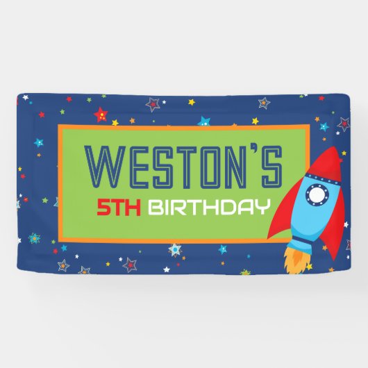 Bannière d'anniversaire de fusée rouge et bleue da (Horizontal)