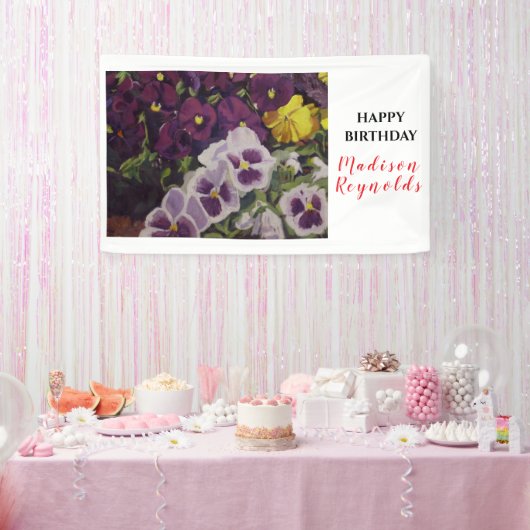 Bannière d'anniversaire de jardin de pensées flora (Fête)