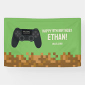 Bannière d'anniversaire de joueur pixelisé marron (Horizontal)