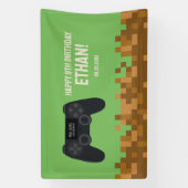 Bannière d'anniversaire de joueur pixelisé marron (Verticale)