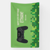 Bannière d'anniversaire de joueur pixelisé vert (Verticale)