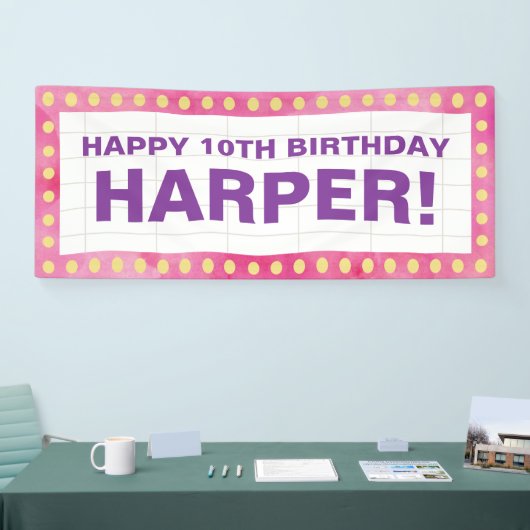 Bannière d'anniversaire de la Marque rose et viole (Salon professionnel)