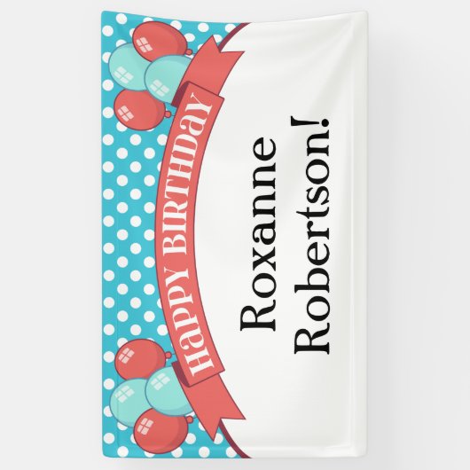 Bannière d'anniversaire de la Polka Dot Turquoise (Vertical)