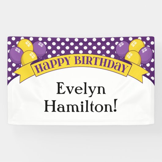 Bannière d'anniversaire de la Polka Jaune violette (Horizontal)
