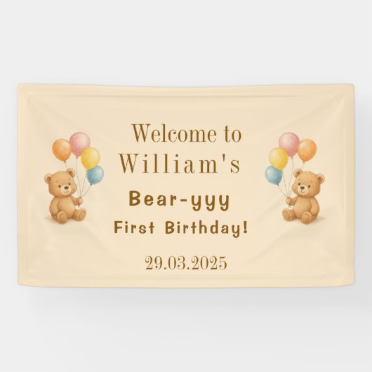 Bannière d'anniversaire de l'ours en peluche avec  (Horizontal)