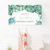 Bannière d'anniversaire de Luau Tropical Mignon (En situation)