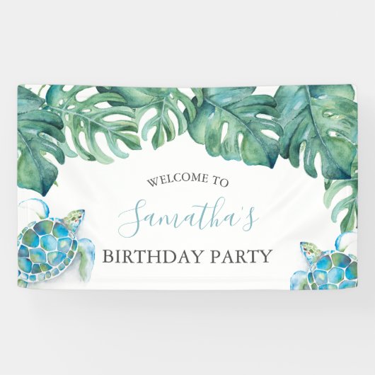 Bannière d'anniversaire de Luau Tropical Mignon (Horizontal)