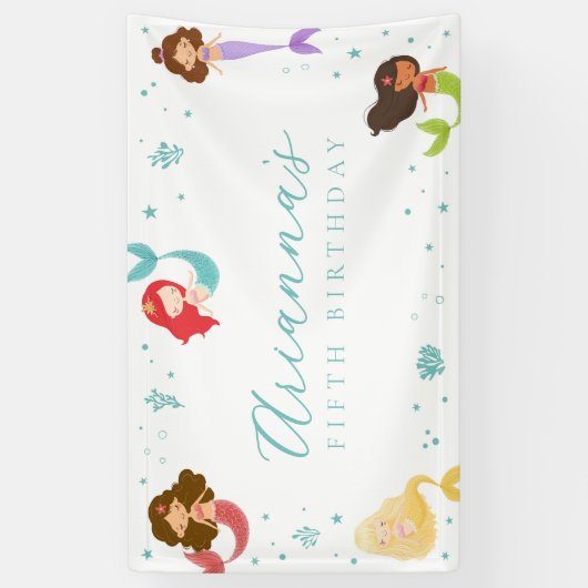 Bannière d'anniversaire de sirène arc-en-ciel (Vertical)