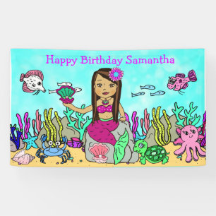 Bannière d'anniversaire de sirène sous la mer