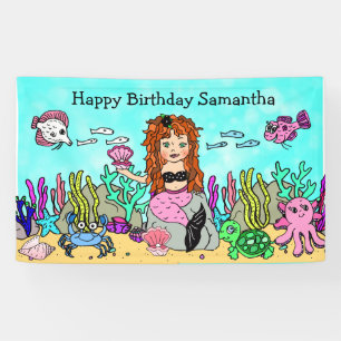 Bannière d'anniversaire de sirène sous la mer