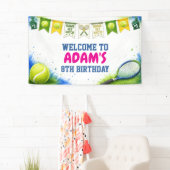 Bannière d'anniversaire de tennis à l'aquarelle (En situation)