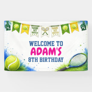 Bannière d'anniversaire de tennis à l'aquarelle