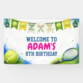Bannière d'anniversaire de tennis à l'aquarelle