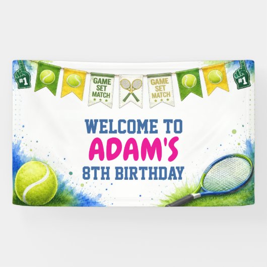 Bannière d'anniversaire de tennis à l'aquarelle (Horizontal)