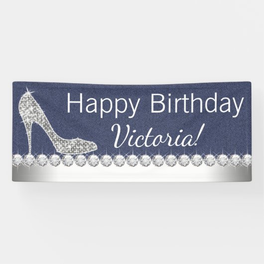 Bannière d'anniversaire Denim et Diamant (Horizontal)