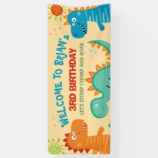 Bannière d'anniversaire des mignons dinosaures (Vertical)